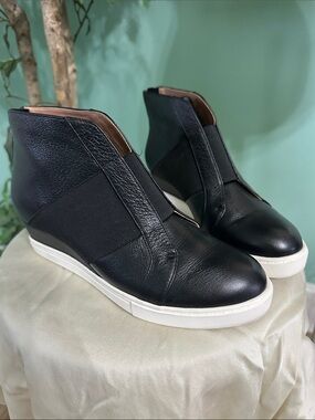 Paolo Black Leather Wedge Ankle Sneakers with White Sole